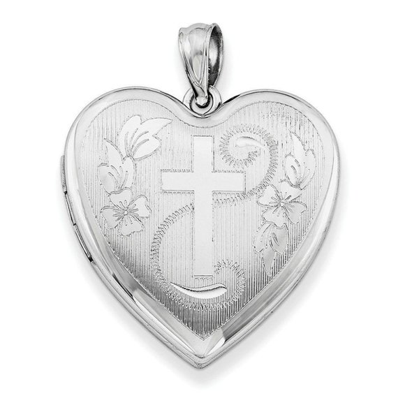 Sterling Silver Cross Heart Locket Rhodium-plated 24mm D/C New Religious 925 - Picture 1 of 4